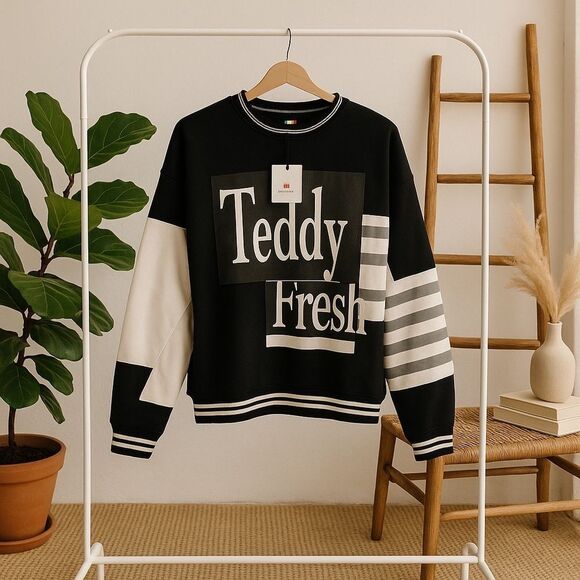 Teddy Fresh Tops - Teddy Fresh Box Paneled Crewneck Pullover Sweatshirt Unisex Streetwear MED NWT